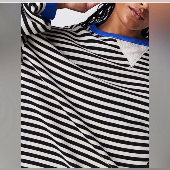Closeout!▪️NWT Free People Classic Black/White/Blue Striped Pullover Sweatshirt - Picture 5 of 13
